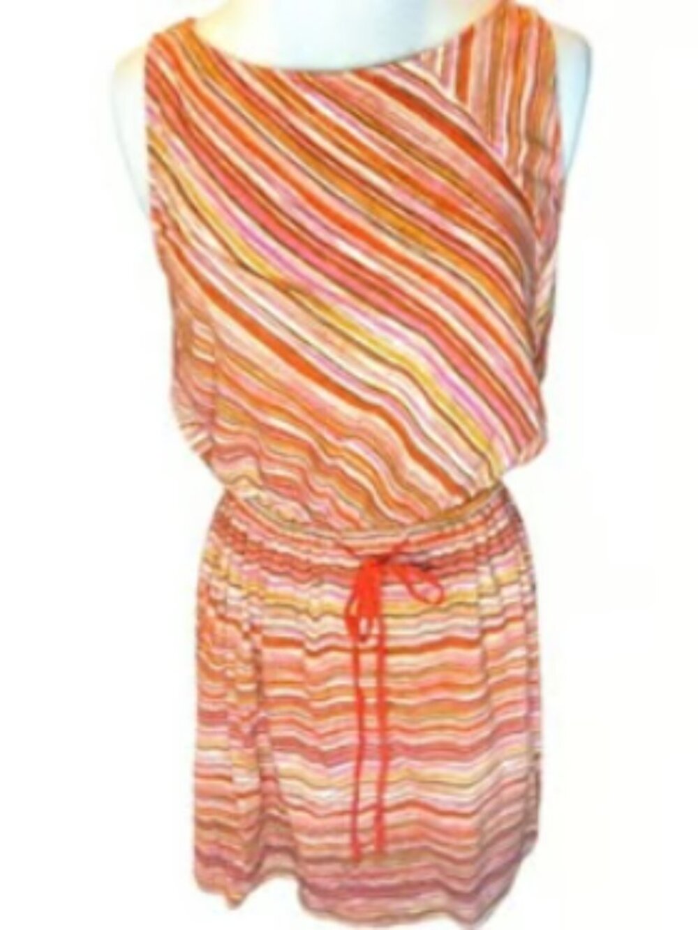 Loft Sleeveless Dress Drawstring Waist Striped Stretchy 100% Cotton Small